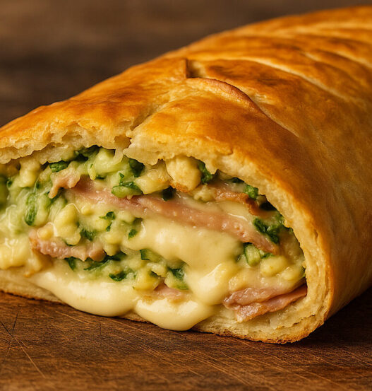 Rotolo farcito con risotto alle zucchine speck e provola