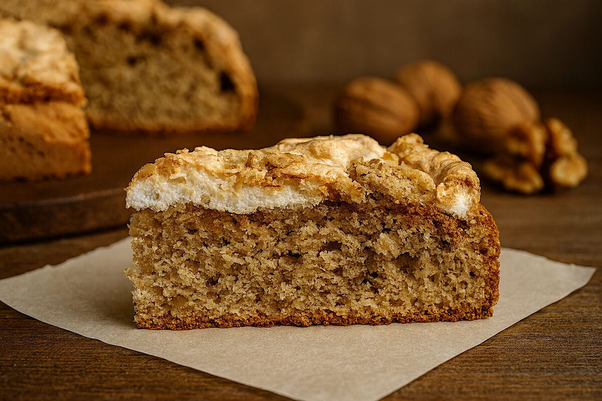 Torta di noci meringata: un dolce semplice che diventa speciale con quella crosticina croccante
