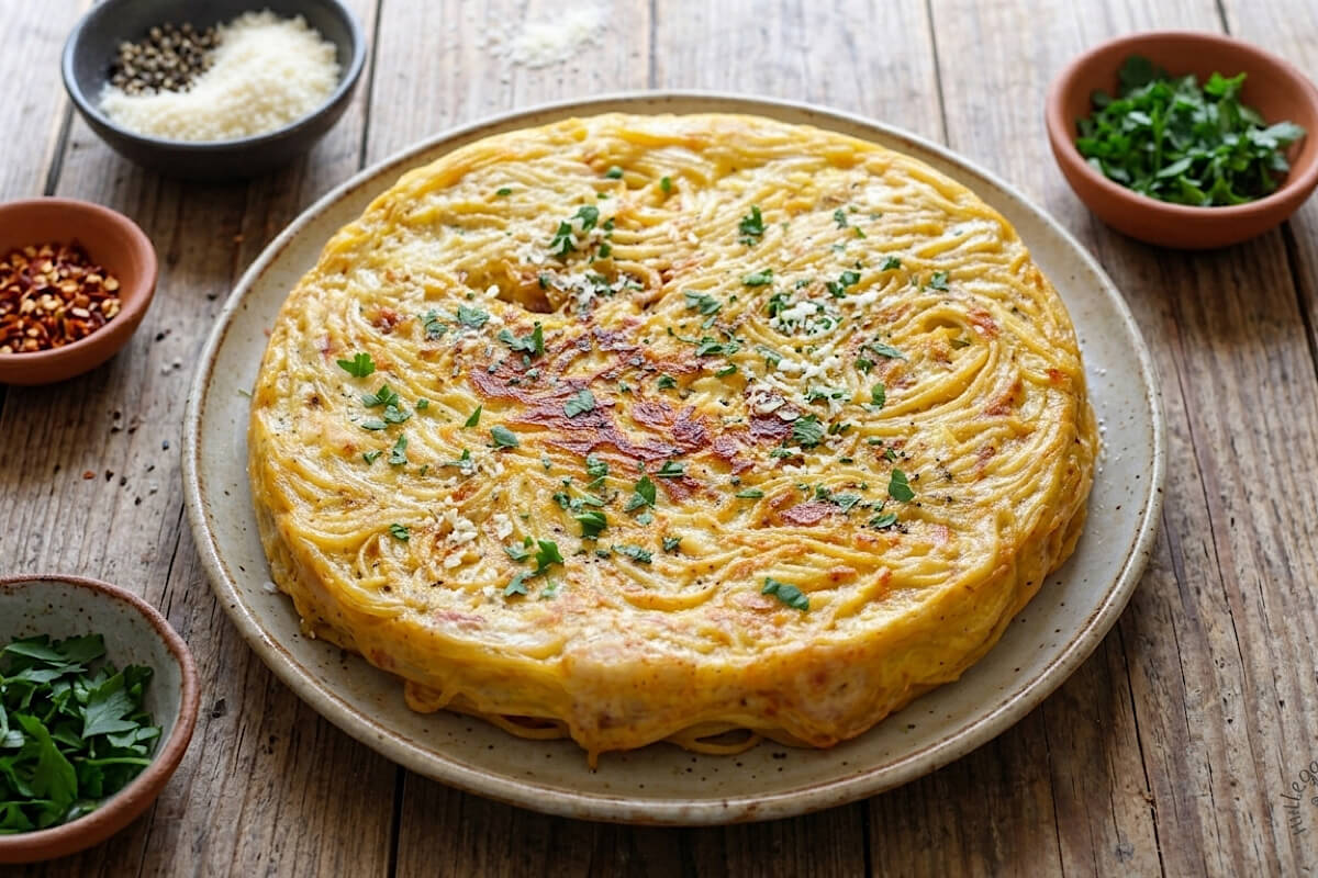 Non crederai mai che questa frittata di spaghetti è fatta al microonde: croccante, saporita e pronta subito!