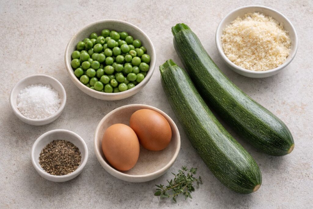 Frittata di zucchine e piselli in friggitrice ad aria, ingredienti