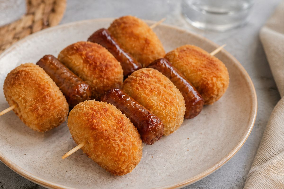 Gli spiedini più golosi di sempre? Questi con crocchette di patate e salsiccia in friggitrice ad aria
