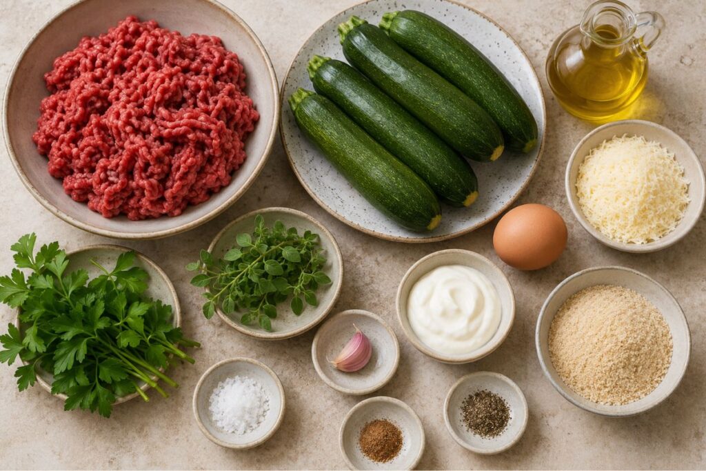Medaglioni di zucchine ripieni di carne in friggitrice ad aria, ingredienti
