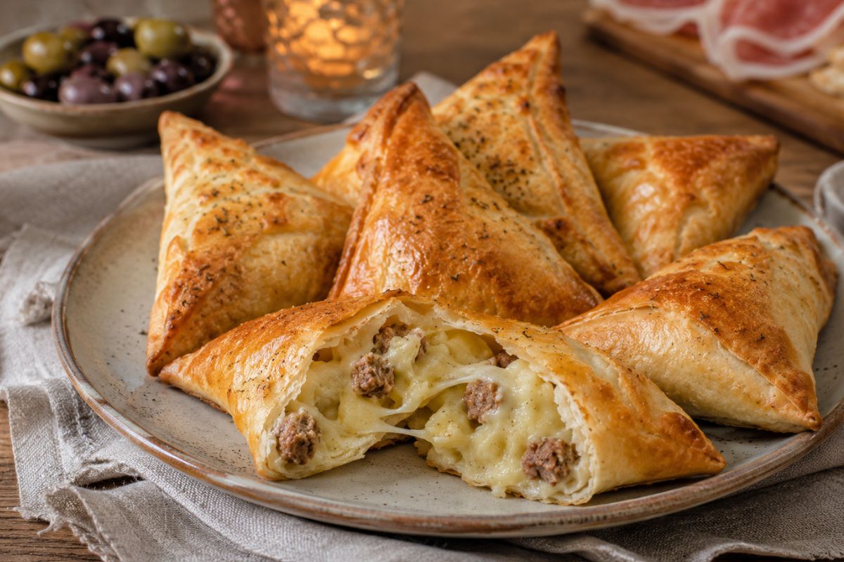 Impasto veloce allo yogurt e ripieno saporito: questi triangolini con salsiccia, patate e provola sono unici