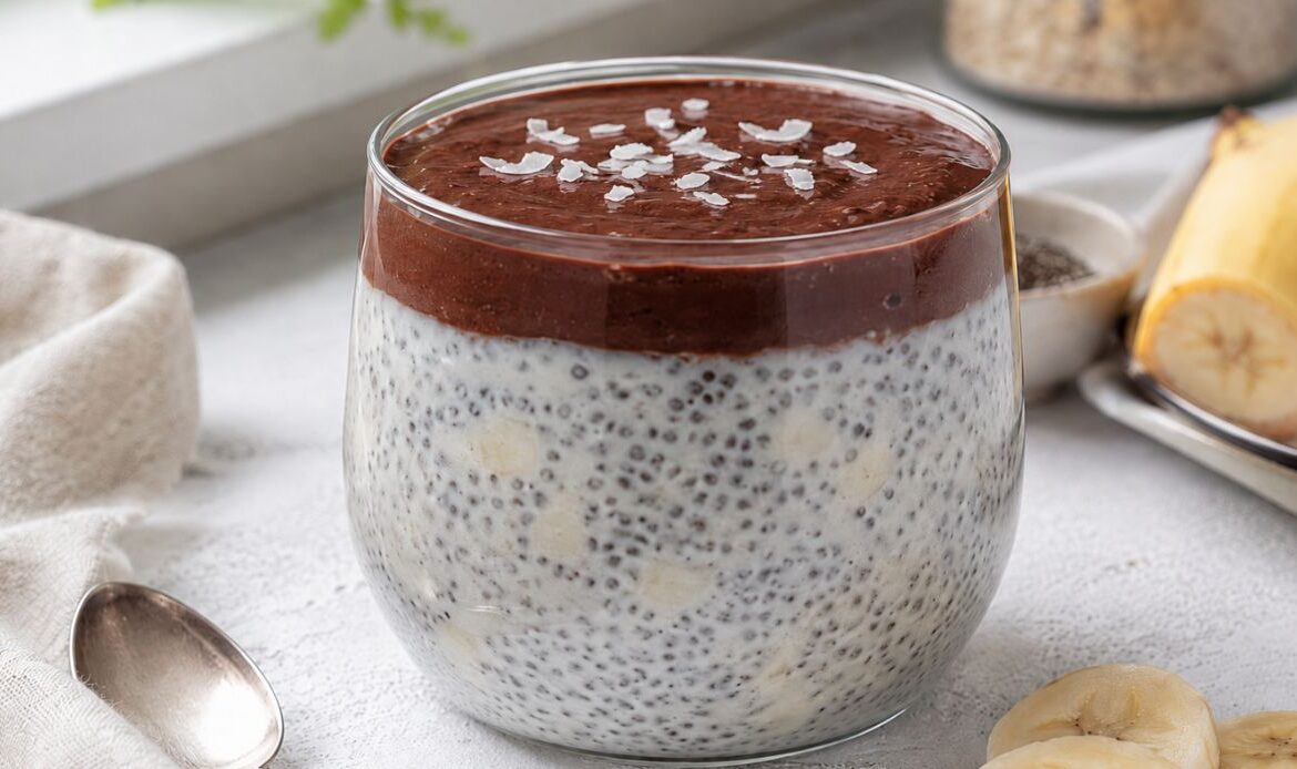 Chia pudding banana, yogurt e crema al cacao