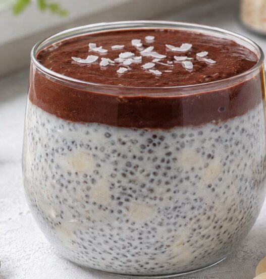 Chia pudding banana, yogurt e crema al cacao