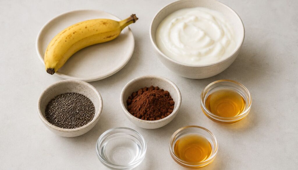 Chia pudding banana, yogurt e crema al cacao, ingredienti
