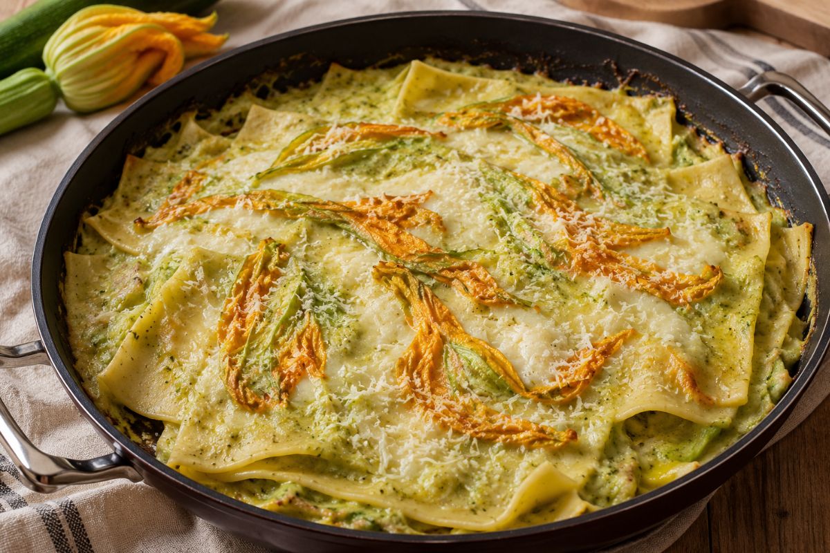 La versione estiva in padella che non ti fa accendere il forno: lasagne con fiori di zucca e zucchine senza besciamella