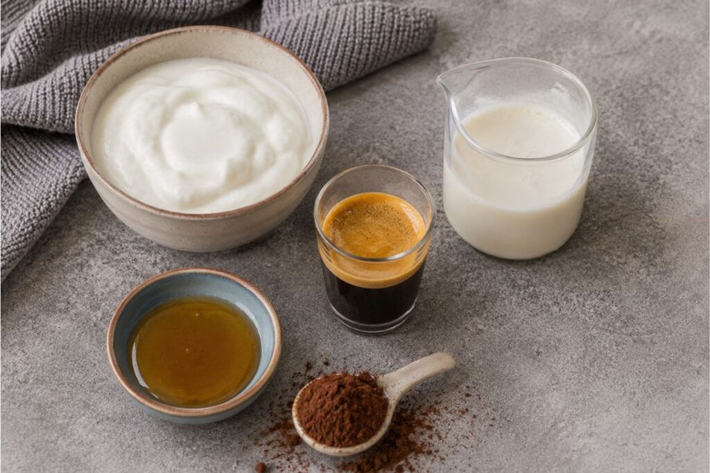 Crema al caffè con schiuma di soia e cacao, ingredienti