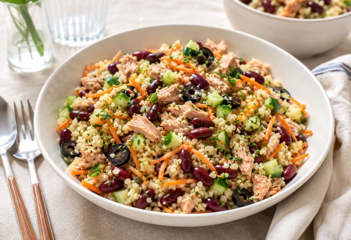 Insalata di bulgur con tonno, fagioli rossi, cetrioli e carote con il Bimby