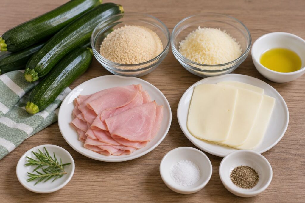 Torta di zucchine al forno con prosciutto e formaggio, ingredienti