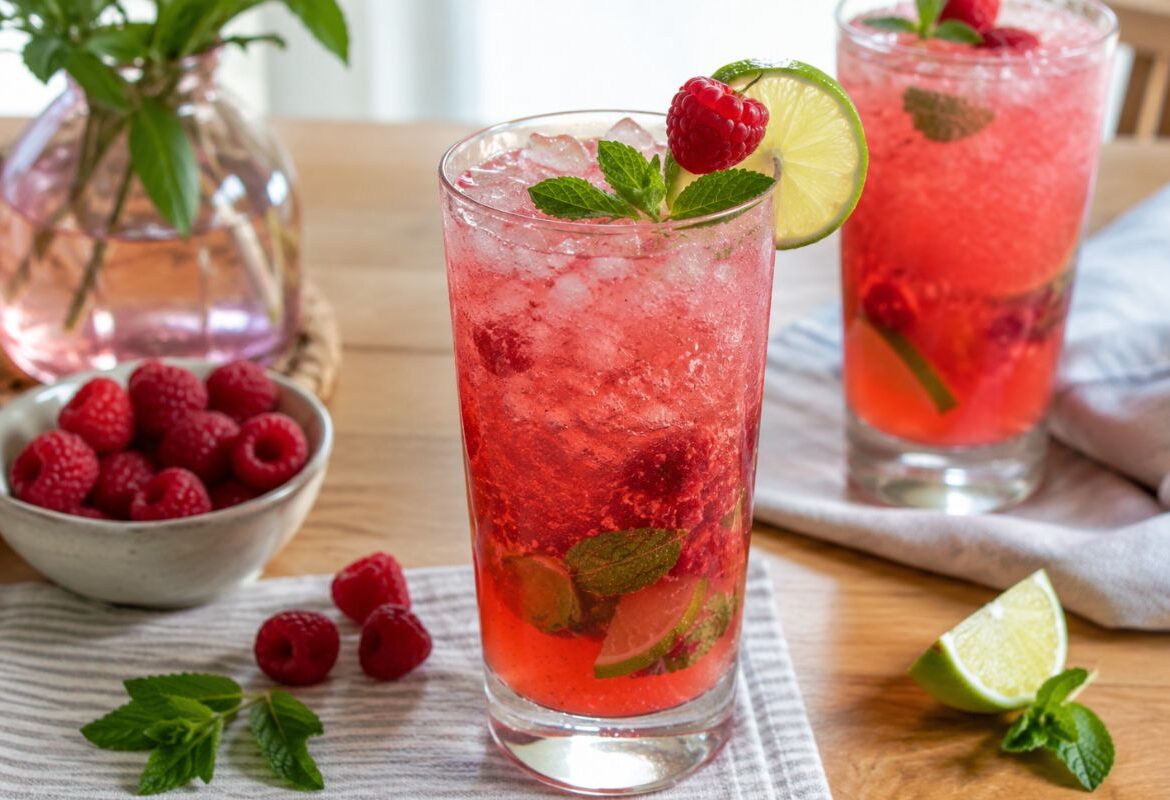 Cocktail analcolico lamponi, lime e menta con il Bimby