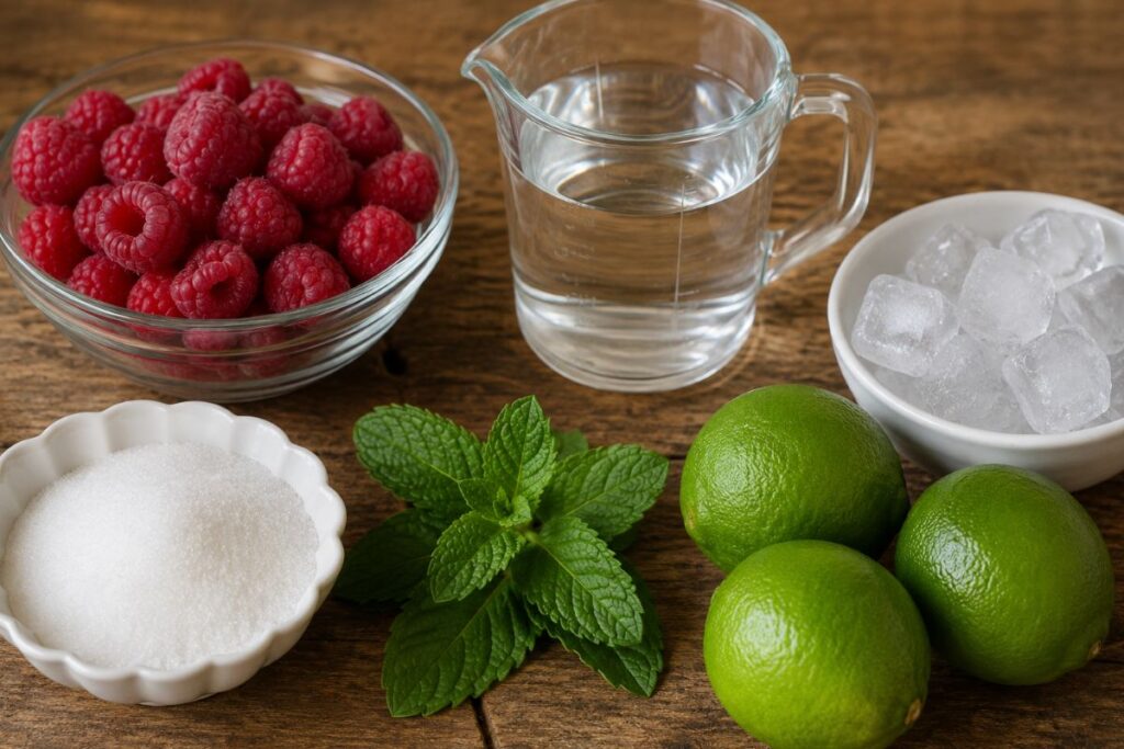 Cocktail analcolico lamponi, lime e menta con il Bimby, ingredienti