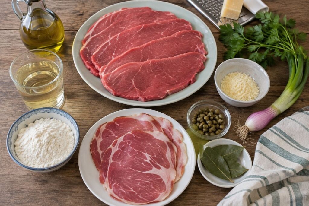 Involtini di bovino con capocollo, capperi e vino bianco, ingredienti