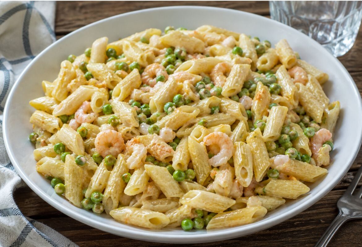 Mezze penne fredde con gamberetti, piselli e salsa tonnata con il Bimby