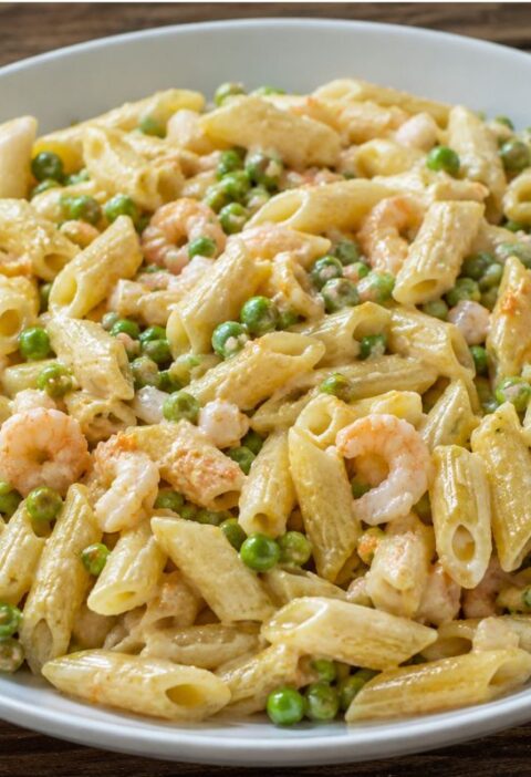 Mezze penne fredde con gamberetti, piselli e salsa tonnata con il Bimby