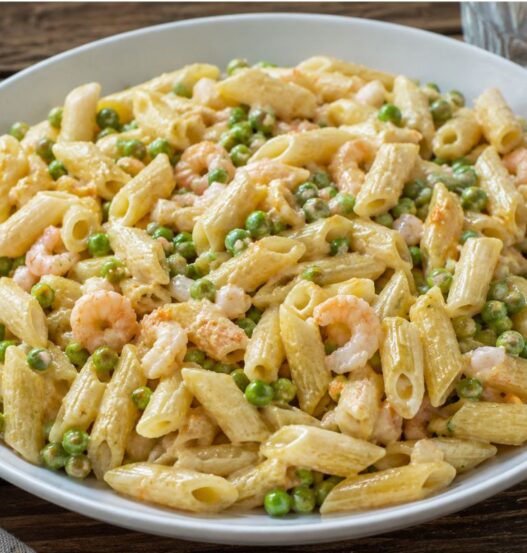 Mezze penne fredde con gamberetti, piselli e salsa tonnata con il Bimby