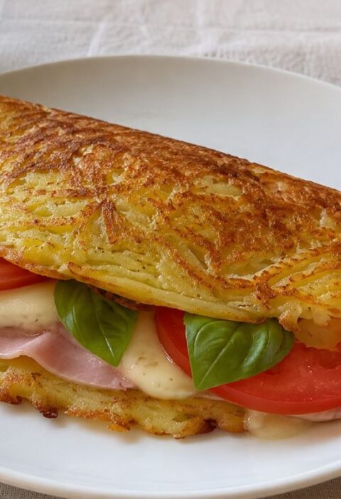 Sandwich di patate con prosciutto cotto e scamorza affumicata