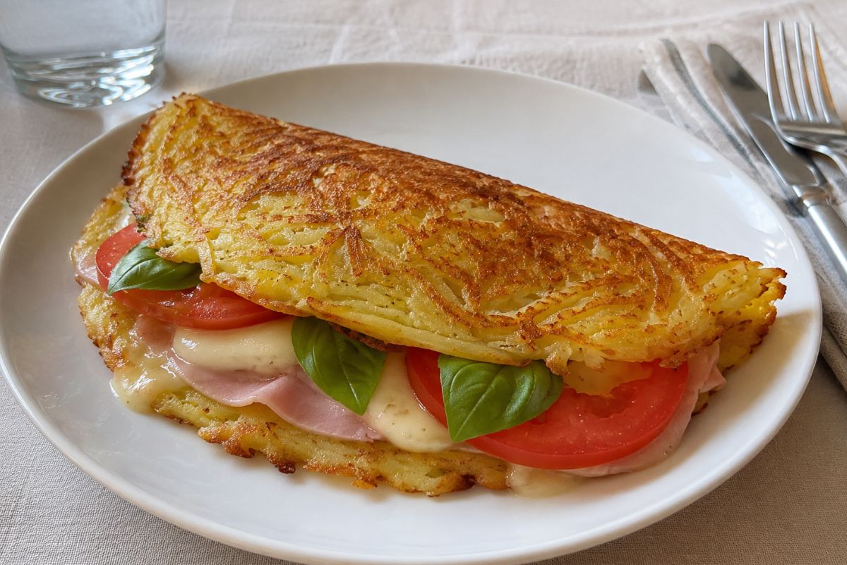 Sandwich di patate in padella: prima cuoci la base, poi farcisci. Facilissimo ed economico