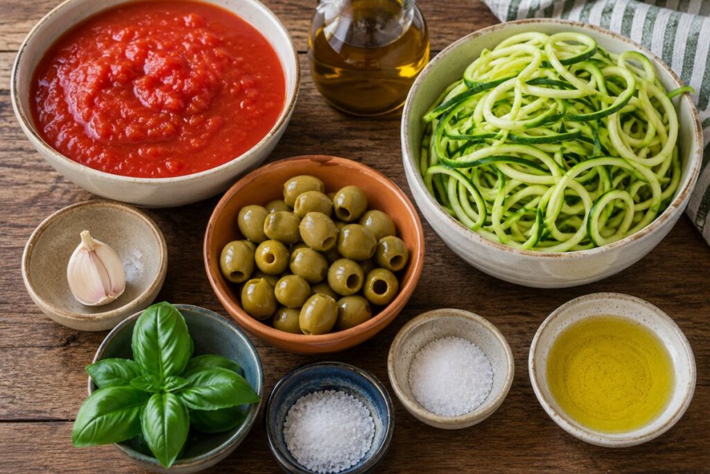 Spaghetti di zucchine con salsa alle olive con il Bimby, ingredienti