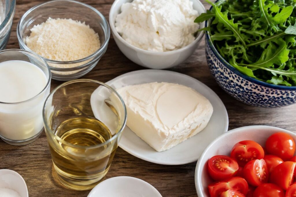 Torta salata morbida con rucola, ricotta e pomodori con il Bimby, ingredienti