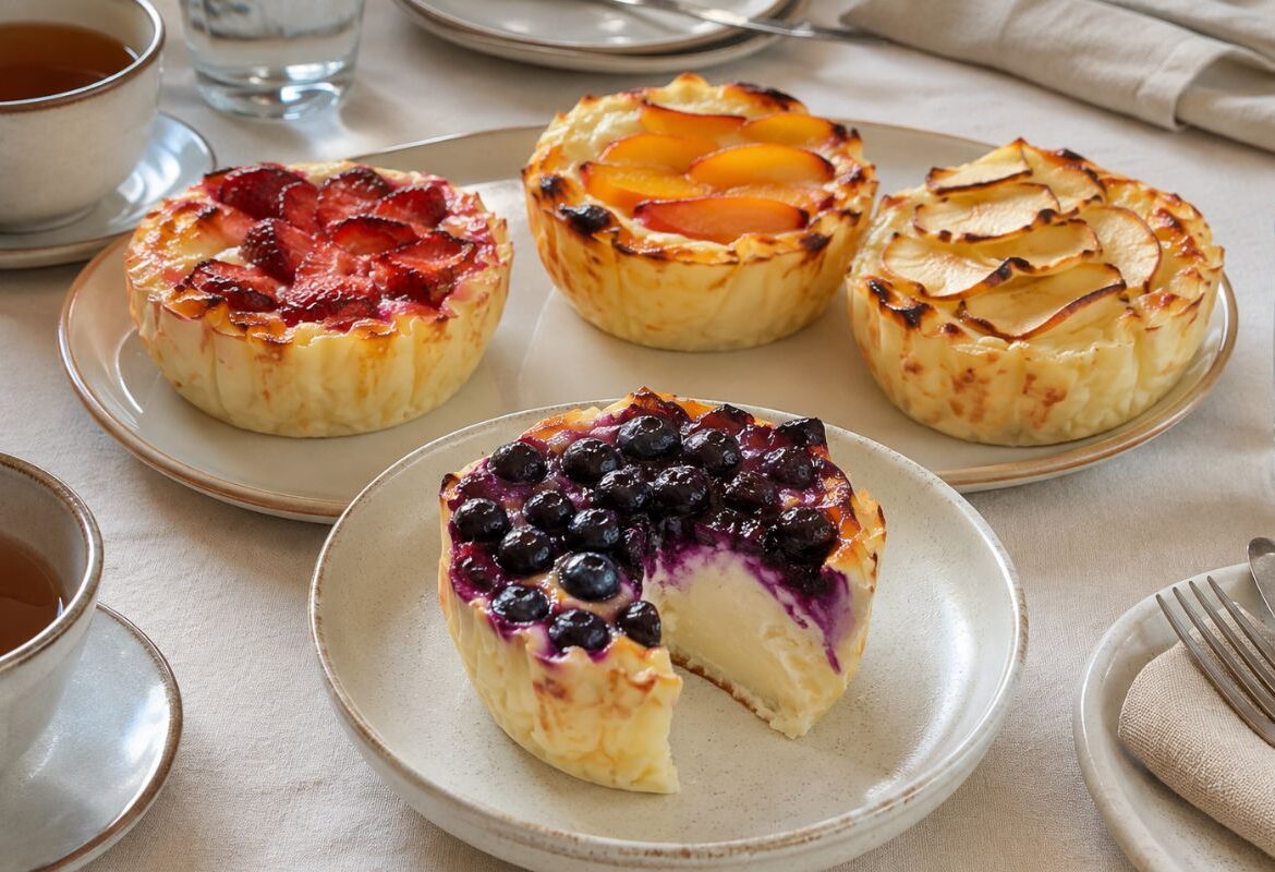 Tortini allo yogurt greco con frutta fresca in friggitrice ad aria