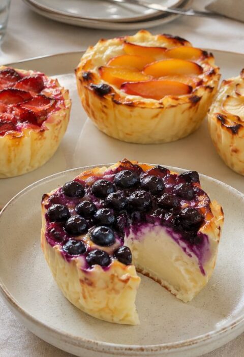 Tortini allo yogurt greco con frutta fresca in friggitrice ad aria