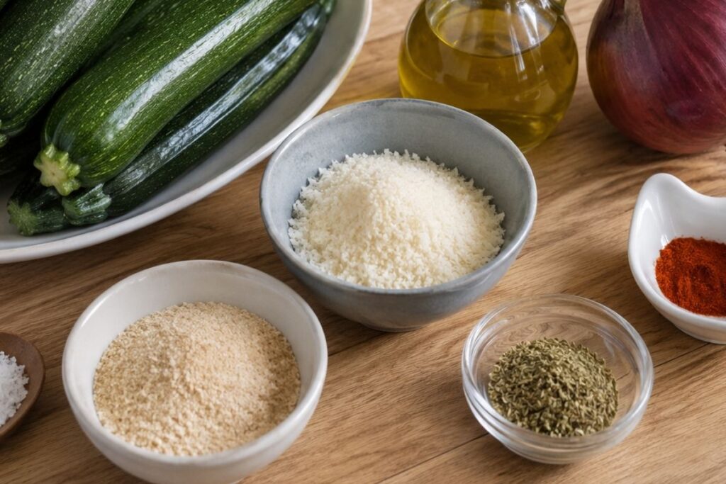 Zucchine e cipolla gratinate al forno, ingredienti