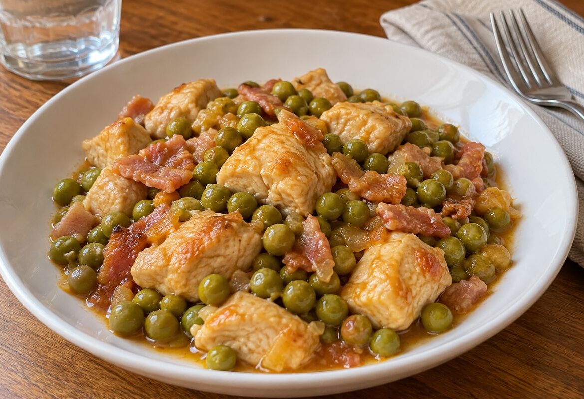 Bocconcini di tacchino con piselli e bacon con il Bimby
