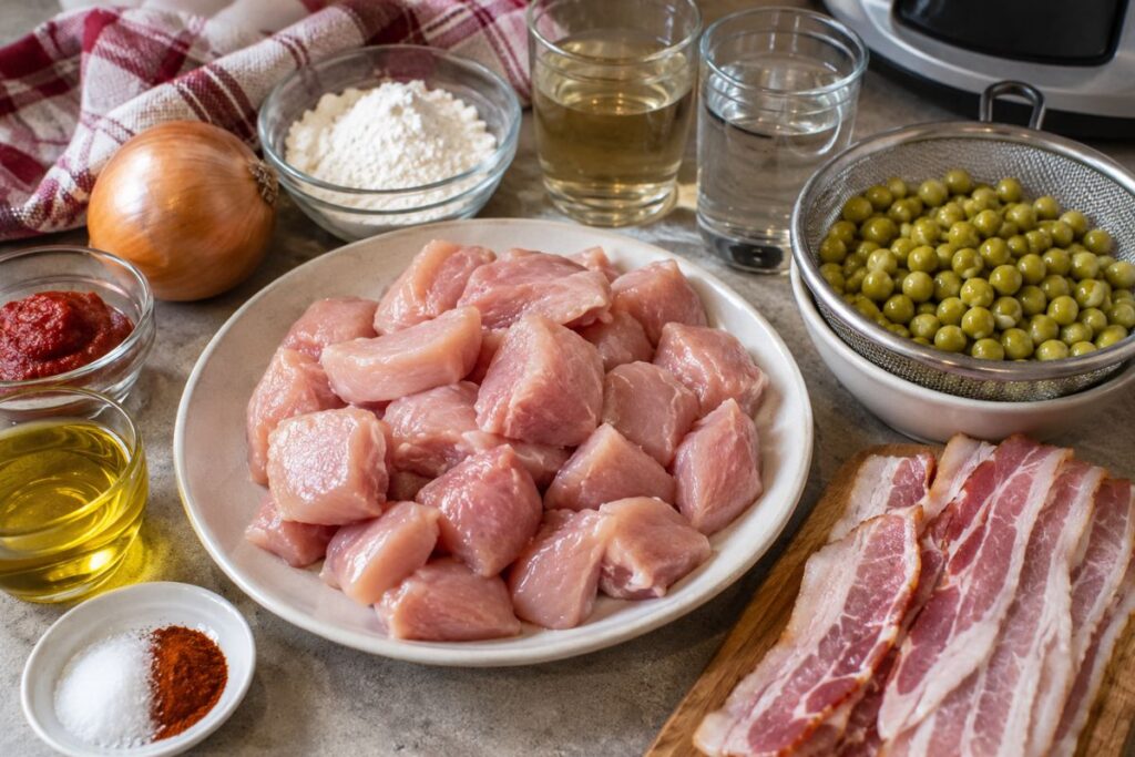 Bocconcini di tacchino con piselli e bacon con il Bimby, ingredienti