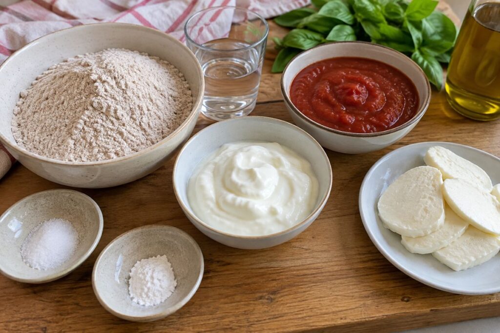 Lingue di pizza allo yogurt greco in padella, ingredienti