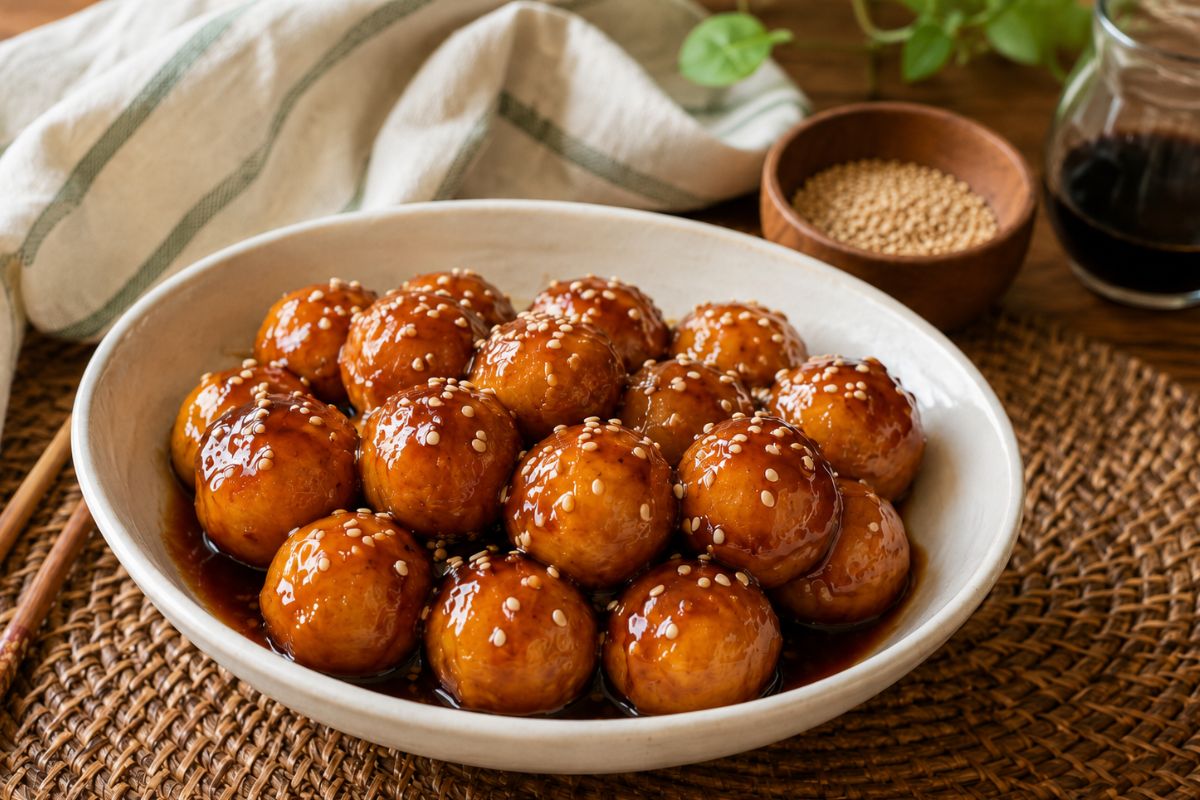 Cuoci le patate, fai le palline e poi le tuffi di nuovo nell’acqua: quando le glassi alla teriyaki ti senti in Oriente
