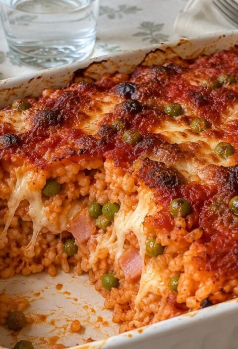 Timballo di riso al pomodoro con prosciutto e mozzarella