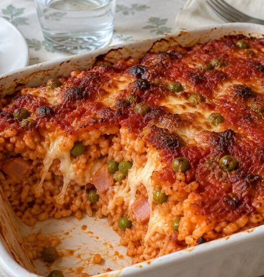 Timballo di riso al pomodoro con prosciutto e mozzarella