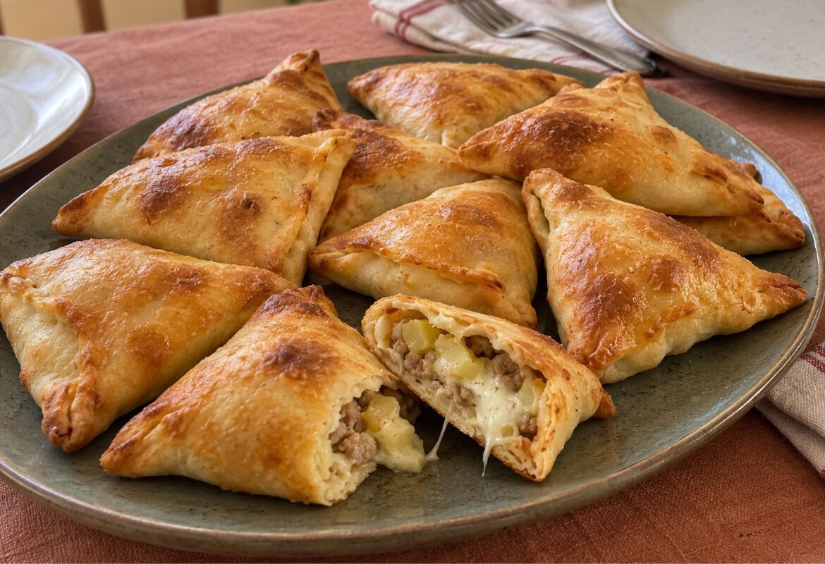 Triangolini salsiccia, patate e provola al forno
