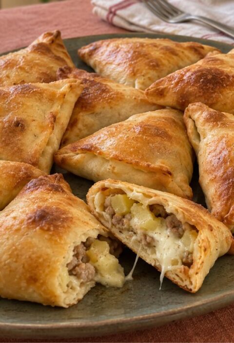 Triangolini salsiccia, patate e provola al forno