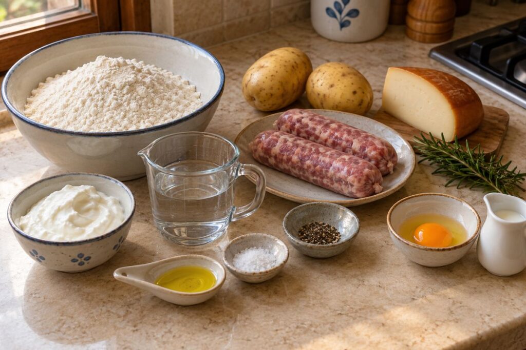 Triangolini salsiccia, patate e provola al forno, ingredienti