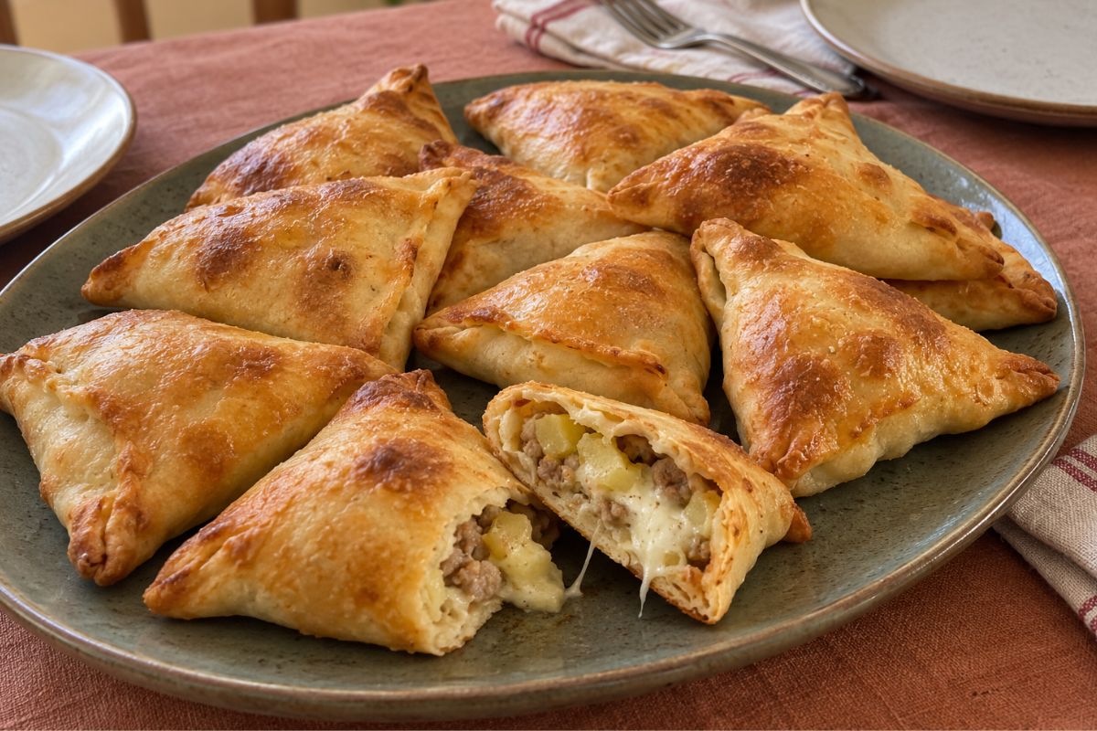 I rustici dell’aperitivo li faccio così: triangolini facilissimi con un ripieno super filante