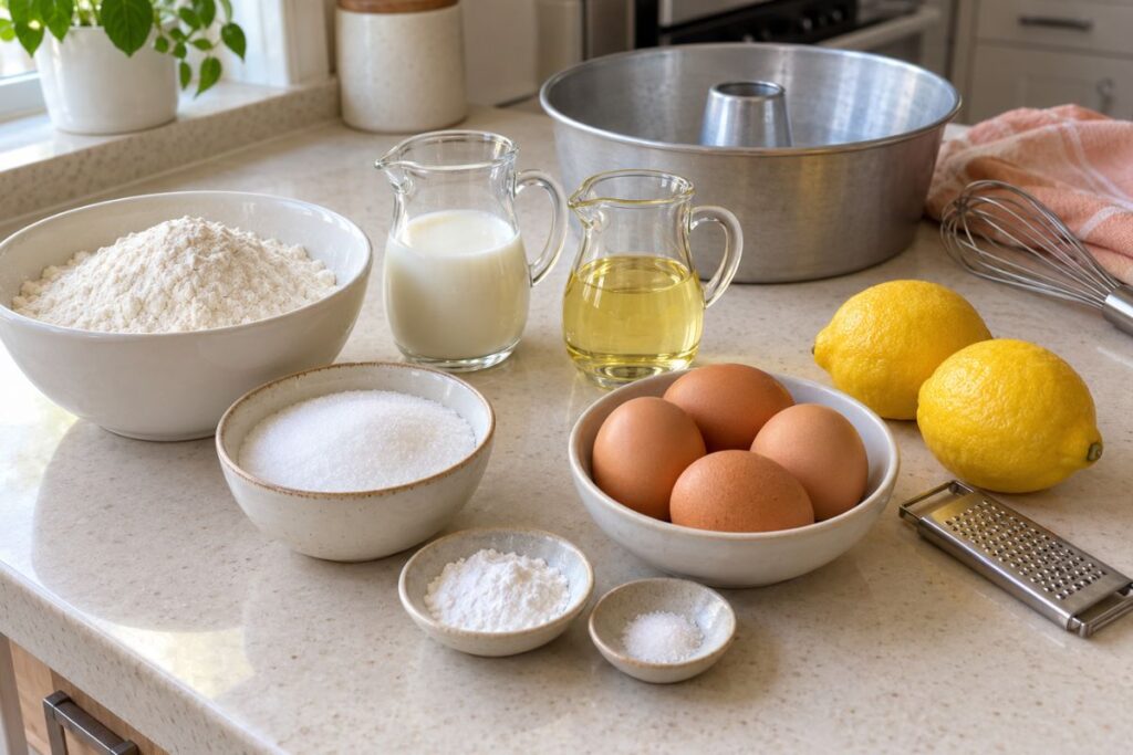 Ciambella al limone alta e soffice, ingredienti