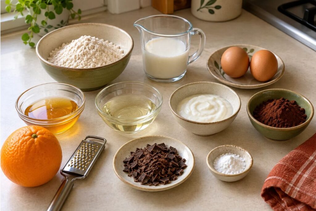 Ciambellone al cacao e arancia, ingredienti