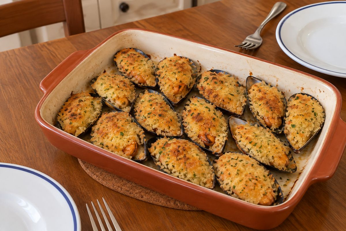 Cozze al forno con una panatura che sa davvero di mare (e un segreto per cucinarle così saporite)
