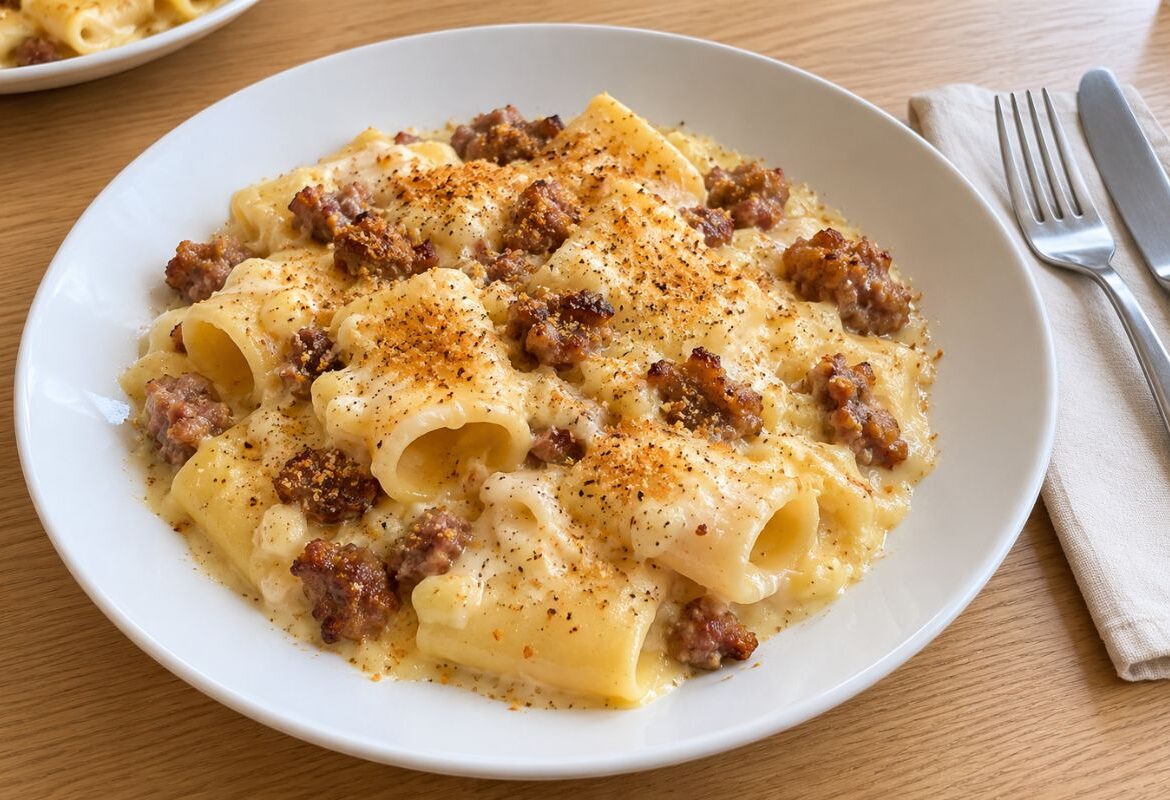 Pasta patate, salsiccia e scamorza