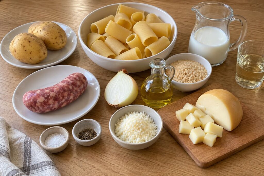 Pasta patate, salsiccia e scamorza, ingredienti