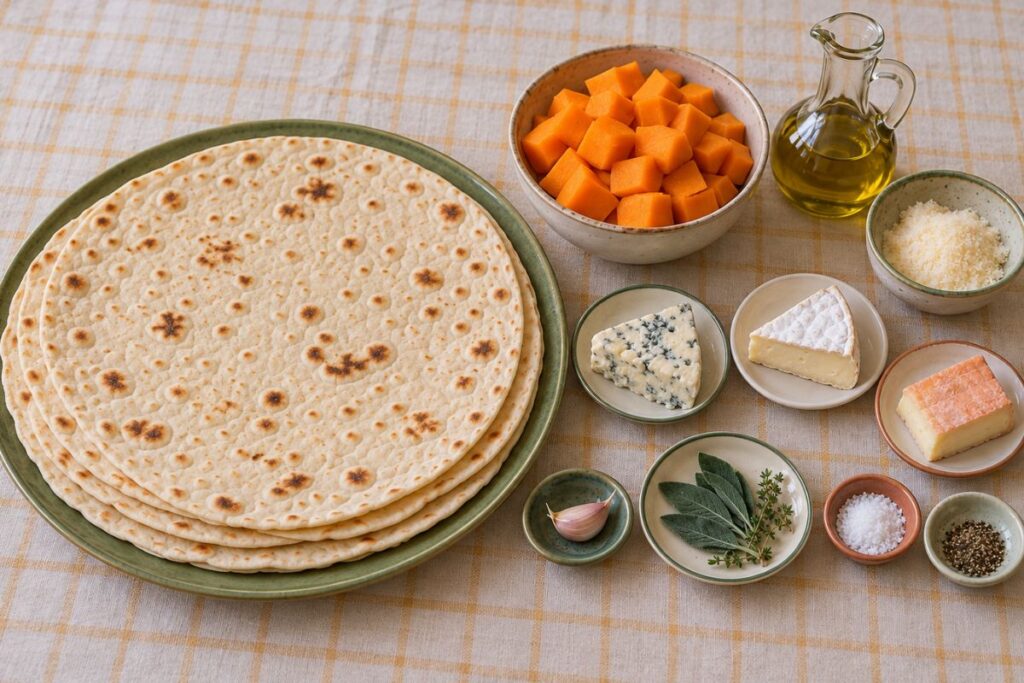 Piadipizza alla zucca e formaggi, ingredienti