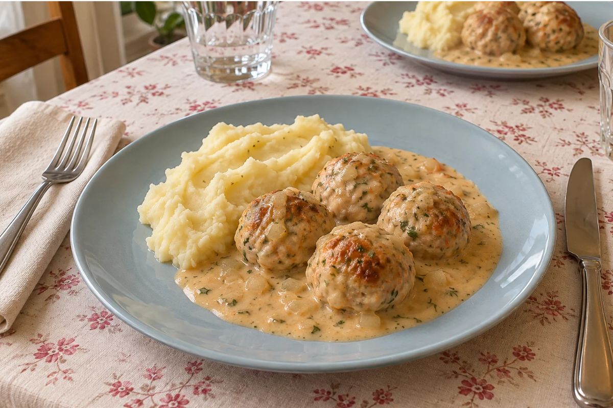 La cena da preparare quando fuori fa freddo: polpette morbide, purè e tanta salsa cremosa
