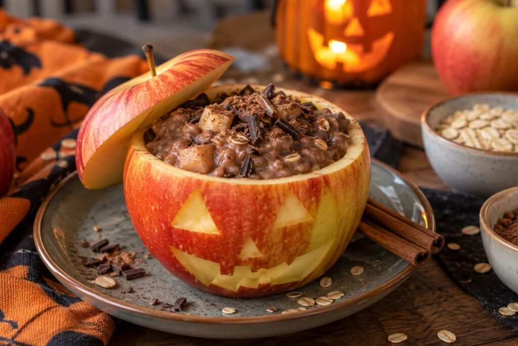 Porridge di Halloween nella mela intagliata