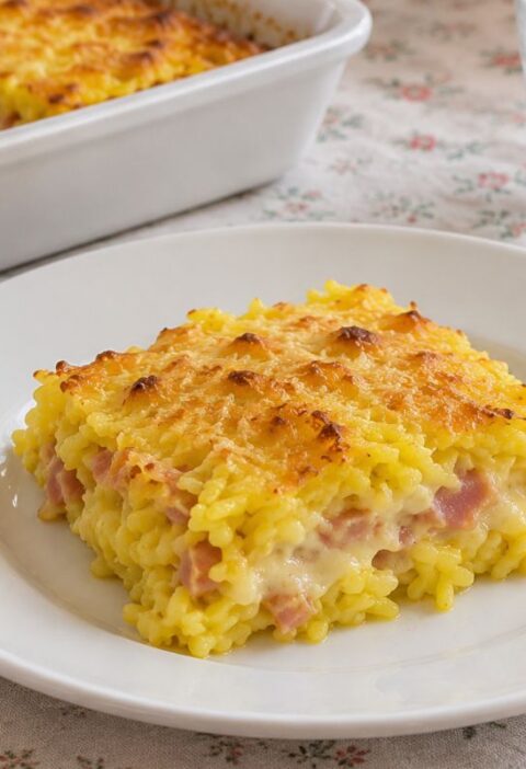 Riso al forno allo zafferano con prosciutto e formaggio