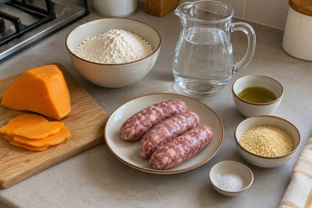Schiacciata croccante con zucca e salsiccia, ingredienti