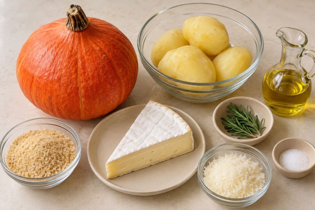 Zucca ripiena con brie e patate in friggitrice ad aria, ingredienti